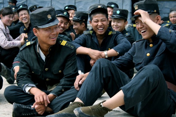 Extras on a North Korean film set