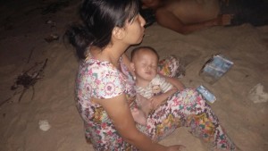 Baby Xiaobao and his mother, Gu Giao, shipwrecked off the coast of Thailand.
